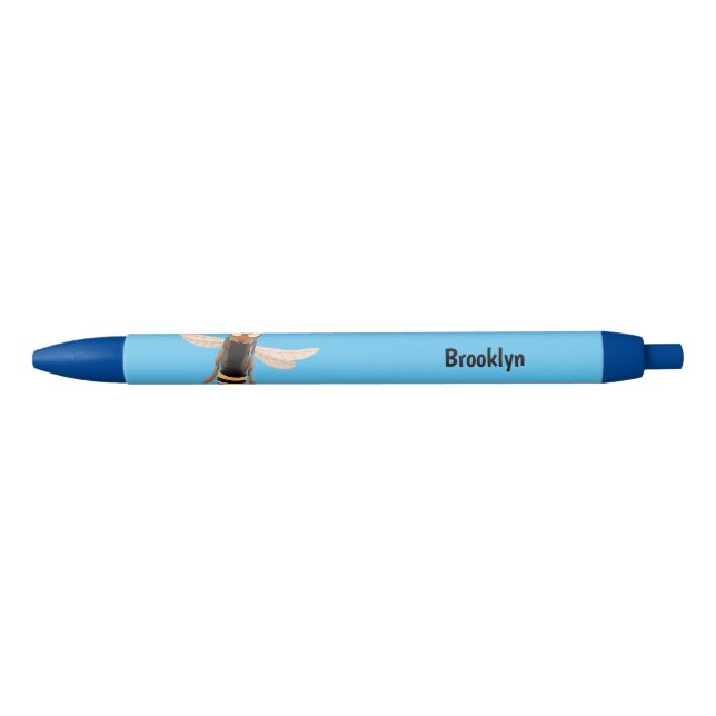 Funny angry hornet wasp cartoon illustration black ink pen (Front)