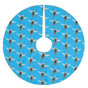Funny angry hornet wasp cartoon illustration brushed polyester tree skirt