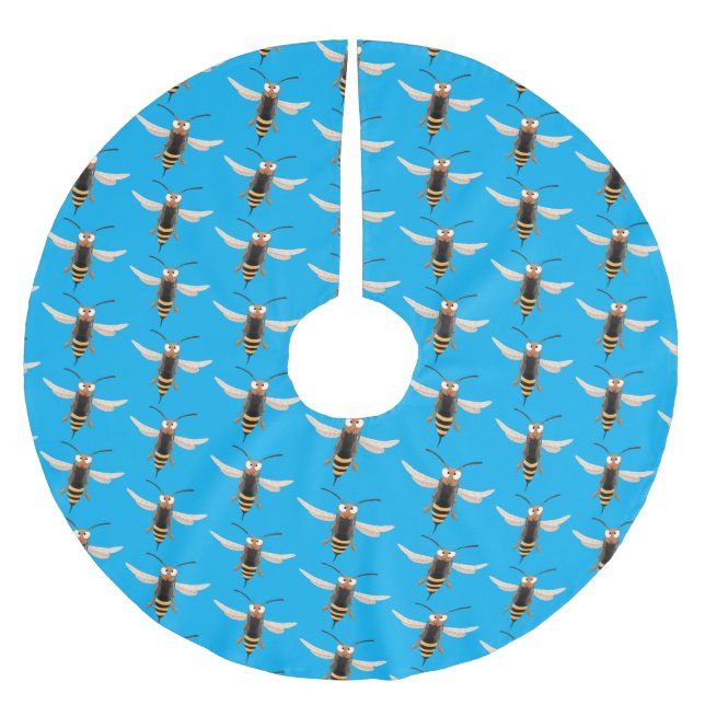 Funny angry hornet wasp cartoon illustration brushed polyester tree skirt (Front)