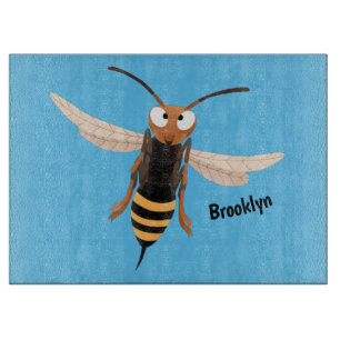 Funny angry hornet wasp cartoon illustration cutting board