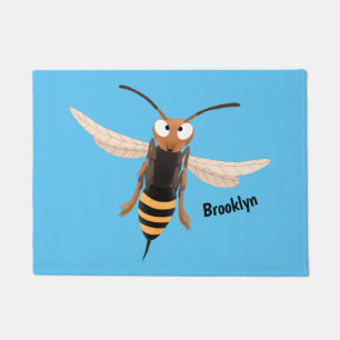 Funny angry hornet wasp cartoon illustration  doormat