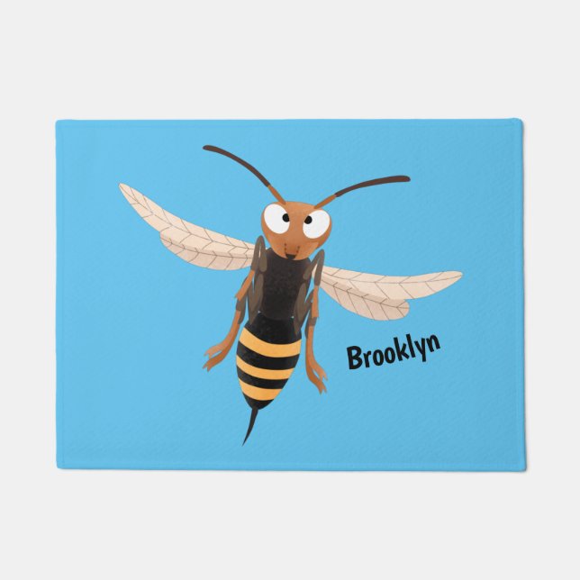 Funny angry hornet wasp cartoon illustration  doormat (Front)