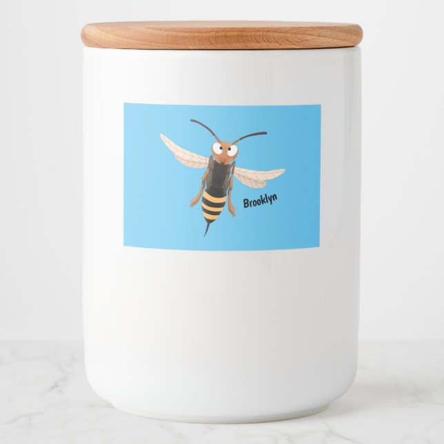 Funny angry hornet wasp cartoon illustration food label (Front)