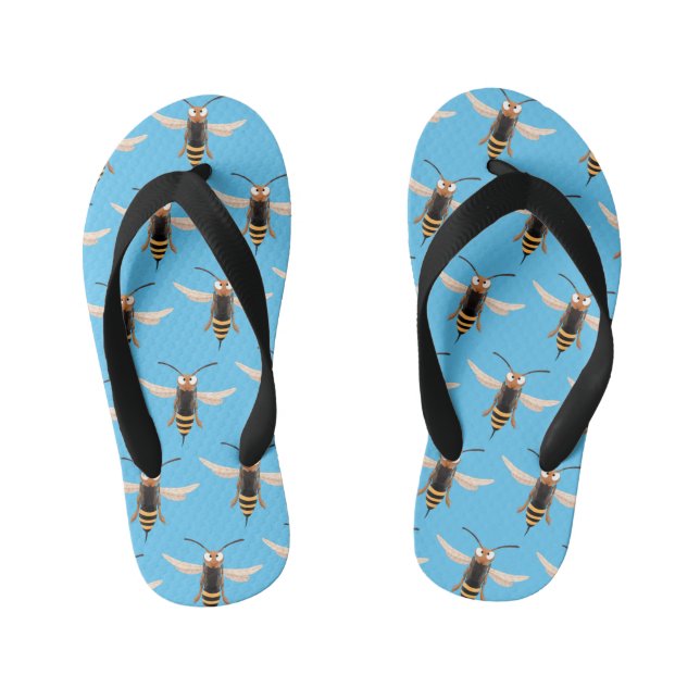Funny angry hornet wasp cartoon illustration kid's flip flops