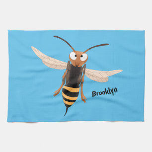 Funny angry hornet wasp cartoon illustration kitchen towel