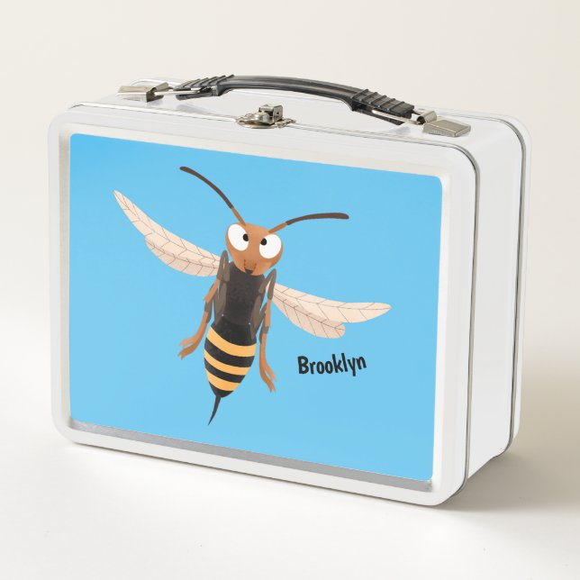 Funny angry hornet wasp cartoon illustration metal lunch box (Front)