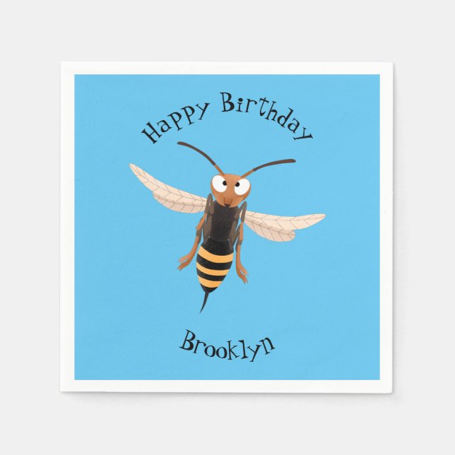 Funny angry hornet wasp cartoon illustration napkin (Front)