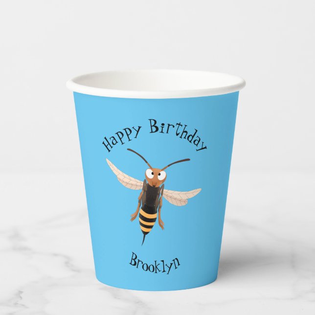 Funny angry hornet wasp cartoon illustration  paper cups (Front)
