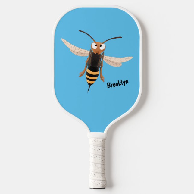 Funny angry hornet wasp cartoon illustration pickleball paddle (Front)
