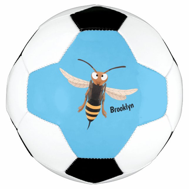 Funny angry hornet wasp cartoon illustration soccer ball (Front)