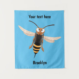 Funny angry hornet wasp cartoon illustration tapestry