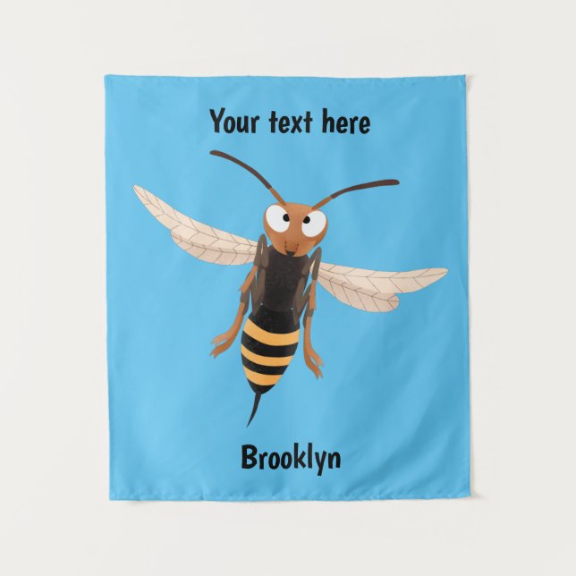 Funny angry hornet wasp cartoon illustration tapestry (Front)