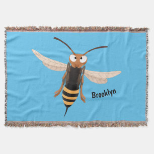 Funny angry hornet wasp cartoon illustration  throw blanket