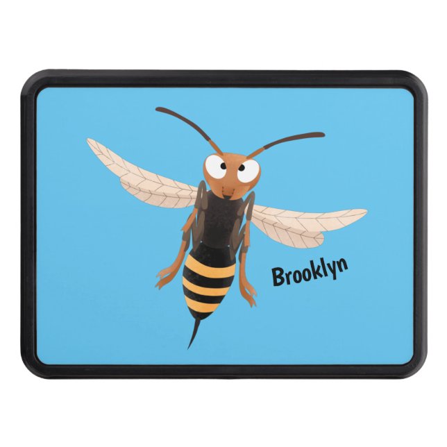Funny angry hornet wasp cartoon illustration trailer hitch cover (Front)