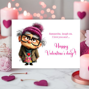 Funny Angry Lady In Bright Pink Valentine’s Day Holiday Card