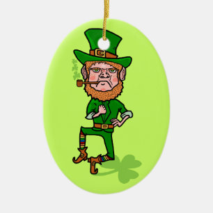 Funny Angry Lucky Irish Leprechaun Ceramic Ornament