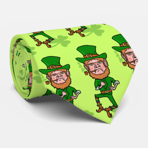 Funny Angry Lucky Irish Leprechaun Tie