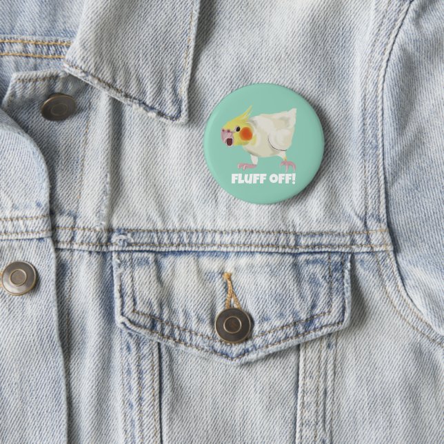 Funny Angry Lutino Cockatiel Fluff Off Pet Parrot 2 Inch Round Button (In Situ)