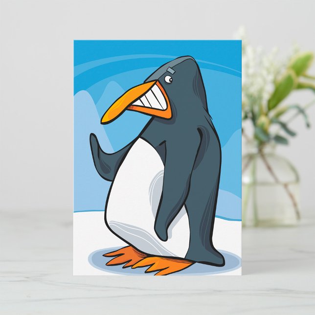 Funny Angry Penguin Cartoon Cool Waving  Invitation (Creator Uploaded)