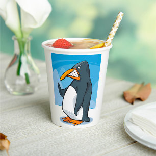 Funny Angry Penguin Cartoon Cool Waving Paper Cups