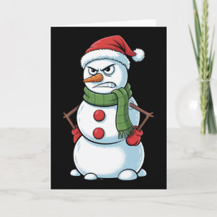 Funny Angry Snowman Christmas With Santa Hat Card