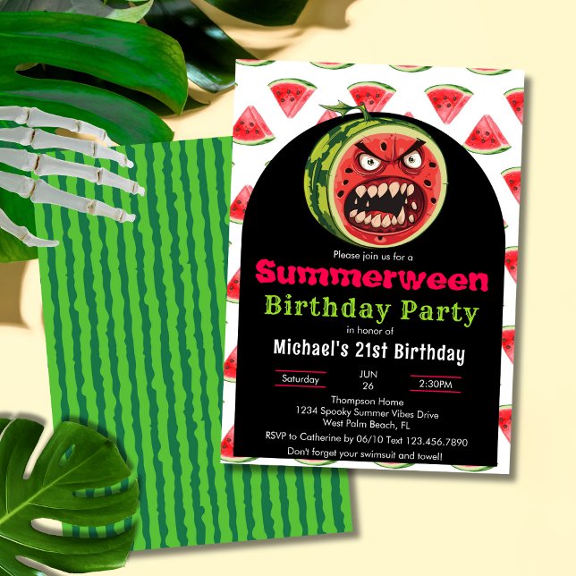 Funny Angry Watermelon Summerween Birthday Party Invitation (Creator Uploaded)