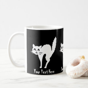 funny angry white cat with arched back halloween coffee mug