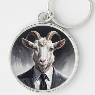 Funny animal boss surreal suited goat character keychain