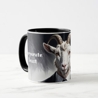 Funny animal boss surreal suited goat character mug