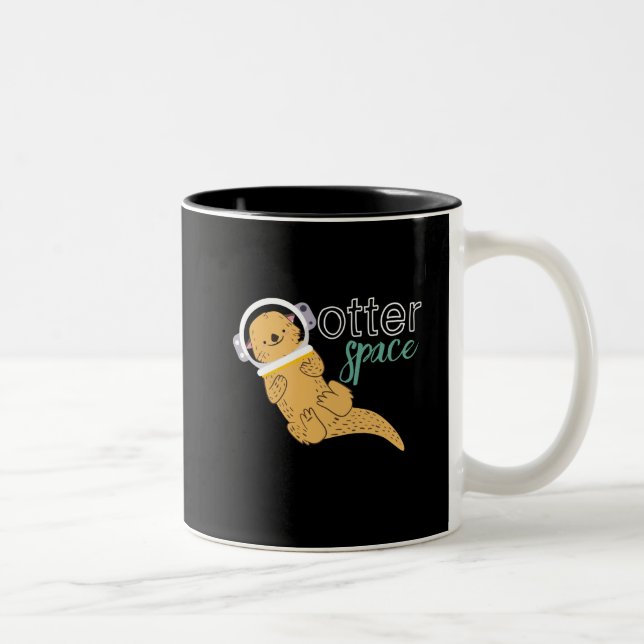 Funny Animal Cartoon Humour Otter Space Two-Tone Coffee Mug (Right)