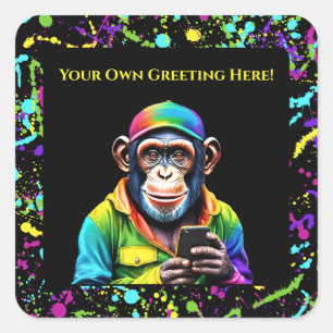 Funny Animal-Chimpanzee with Phone- Square Sticker