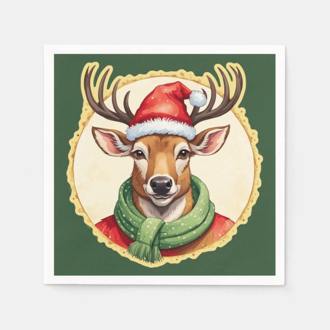 Funny Animal Christmas Favourites - Deer 2 Napkin (Front)