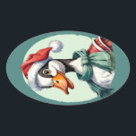 Funny Animal Christmas Favourites - Goose 3 Oval Sticker<br><div class="desc">Funny Animal Christmas design by EDDA Froehlich / EDDArt | Our animal favourites with Santa Outfit bring joy and be an idea for everyone who loves funny animals, Christmas greetings also for free spirits, xmas lovers, happy people, fans of xmas decorations. This funny animal Christmas design is eye-catching and could...</div>