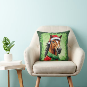 Funny Animal Christmas Favourites - Horse 6 Throw Pillow