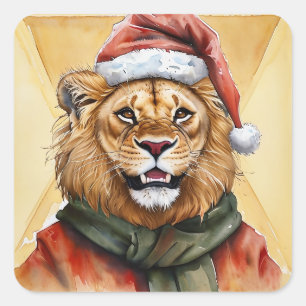 Funny Animal Christmas Favourites - Lion 1 Square Sticker