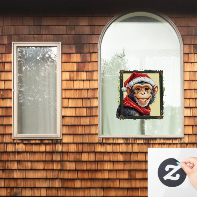 Funny Animal Christmas Favourites - Monkey 2 Window Cling (Home Window)
