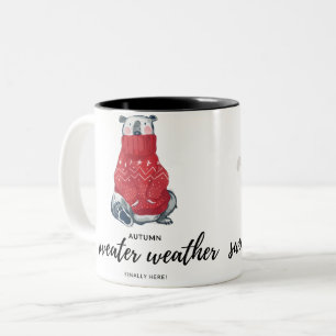 funny animal fall sweater illustration Two-Tone coffee mug