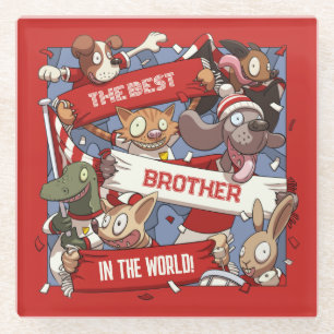 Funny Animal Fans Best Brother Editable Cartoon Glass Coaster