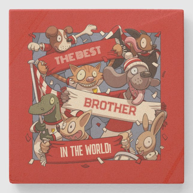 Funny Animal Fans Best Brother Editable Cartoon Stone Coaster (Front)