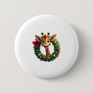 Funny Animal Giraffe Meme Face Festive Xmas T-Shir 2 Inch Round Button