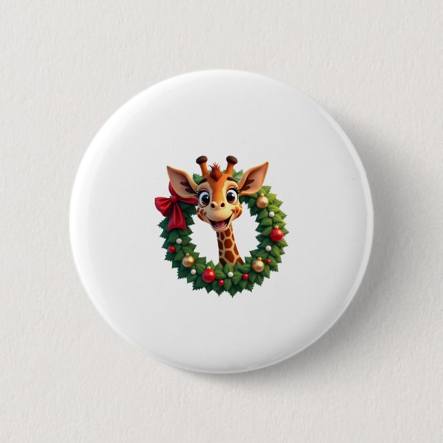 Funny Animal Giraffe Meme Face Festive Xmas T-Shir 2 Inch Round Button (Front)