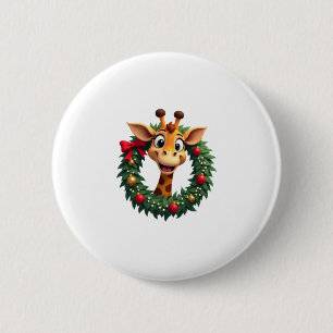 Funny Animal Giraffe Meme Face Festive Xmas T-Shir 2 Inch Round Button