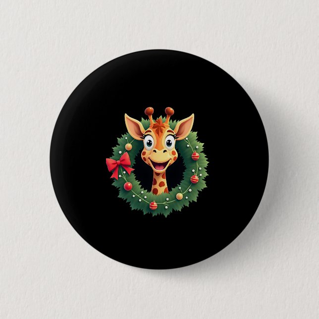 Funny Animal Giraffe Meme Face Festive Xmas T-Shir 2 Inch Round Button (Front)