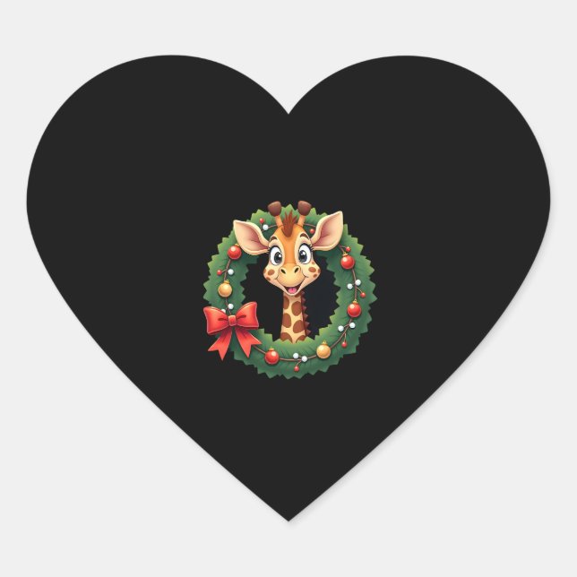 Funny Animal Giraffe Meme Face Festive Xmas T-Shir Heart Sticker (Front)