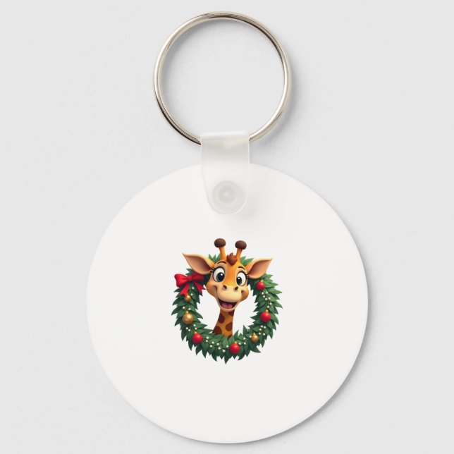 Funny Animal Giraffe Meme Face Festive Xmas T-Shir Keychain (Front)