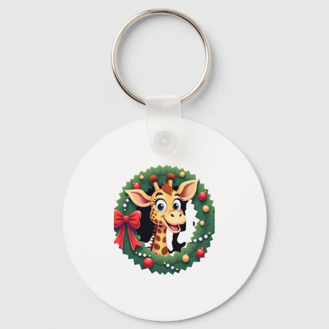 Funny Animal Giraffe Meme Face Festive Xmas T-Shir Keychain (Front)