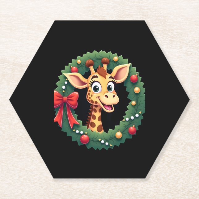 Funny Animal Giraffe Meme Face Festive Xmas T-Shir Paper Coaster (Front)