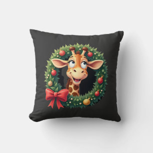 Funny Animal Giraffe Meme Face Festive Xmas T-Shir Throw Pillow