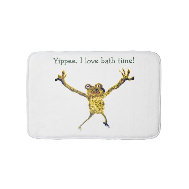 Funny Animal Leaping Frog, I Love Bath Time Mat (Front)