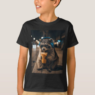 Funny animal meme raccoon drinking iced coffee men T-Shirt